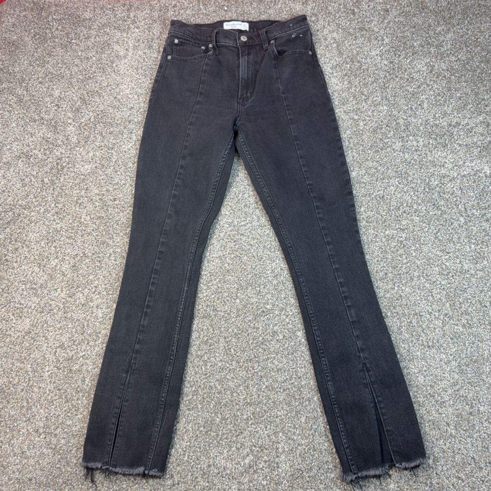 Abercrombie & Fitch The Skinny High Rise Jeans Black Womens 27 Black Ankle Split